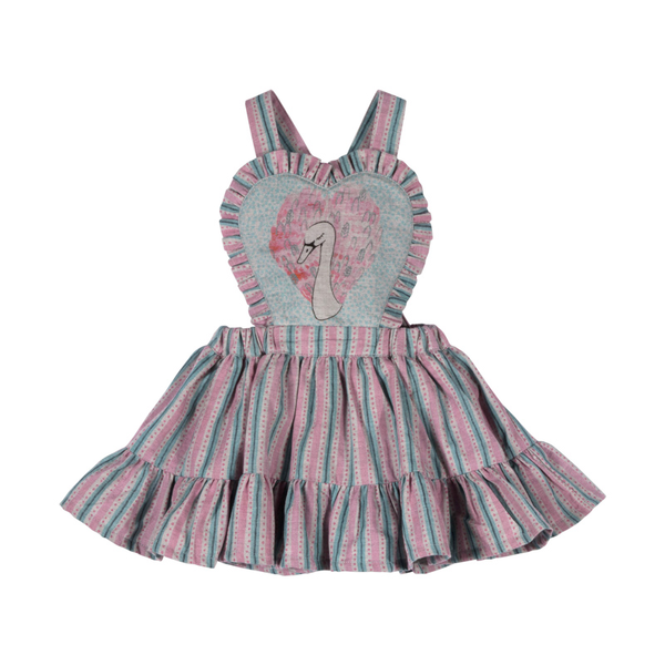 Paper Wings Heart swan Pinafore Skirt with Braces