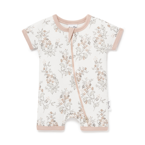 Aster & Oak Floral Short Zip Romper