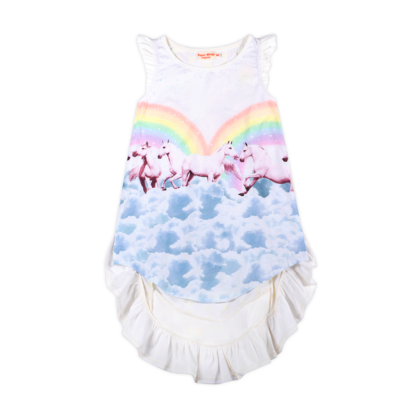 Paper Wings Rainbow Horses Frilled Bustle Dress