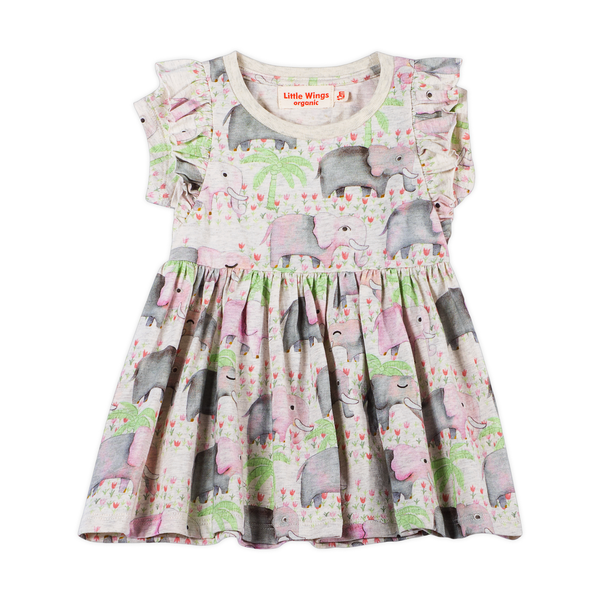 Paper Wings Elephants Frilled T-Shirt Dress