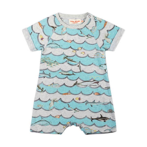 Paper Wings Animal Wave Raglan Cuffed Romper