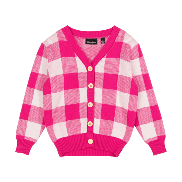 Rock Your Kid Pink Checkered Cardigan