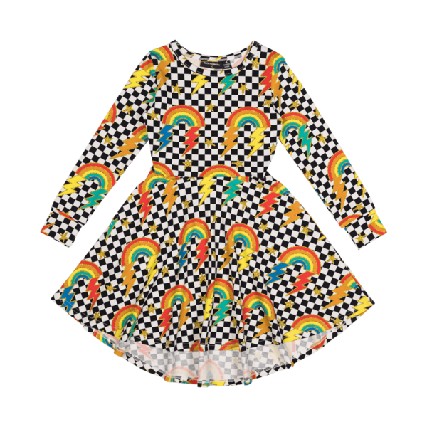Rock Your Kid Checker Rainbow Waisted Dress