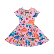Rock Your Kid Pink Dino Floral Waisted Dress-dresses-and-skirts-Bambini
