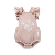 Aster & Oak Mauve Floral Playsuit-bodysuits-and-rompers-Bambini