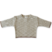 Grown Ribbed Drop Shoulder Pull Over-tops-Bambini