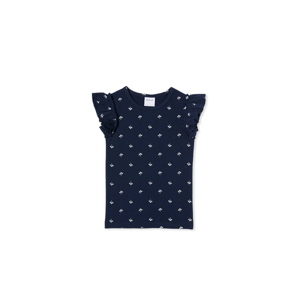 Milky Navy Rib Floral Tee