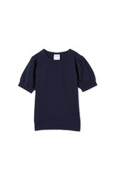 Milky Navy Broderie Sleeve Tee-tops-Bambini