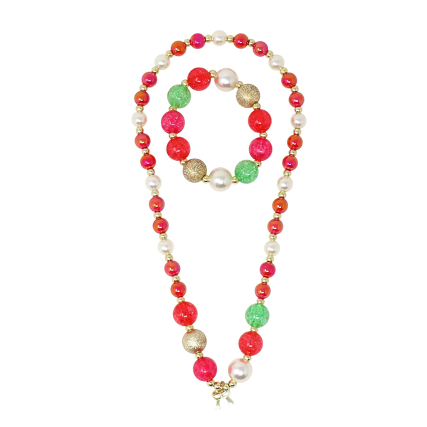 Pink Poppy Bright Bow Necklace-Bracelet Set
