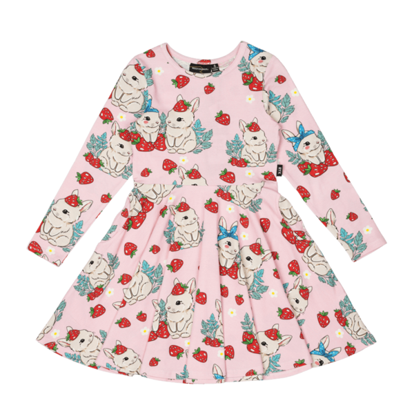 Rock Your Kid Berry Bunny LS Waisted Dress