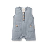 Aster & Oak Slate Blue Muslin Romper-bodysuits-and-rompers-Bambini