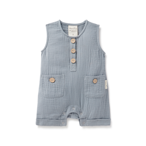 Aster & Oak Slate Blue Muslin Romper