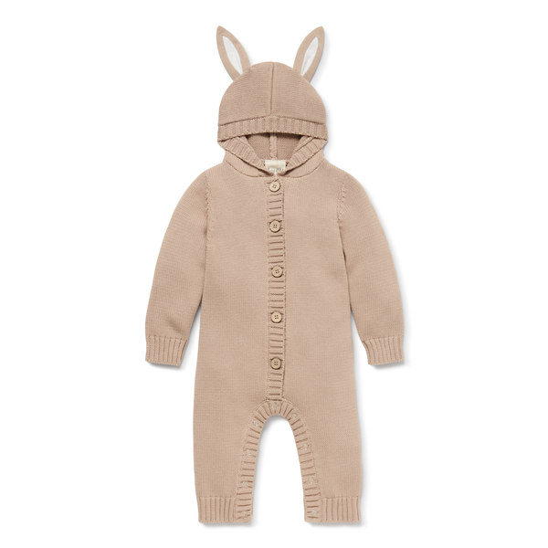 Aster & Oak Taupe Bunny Knit Romper