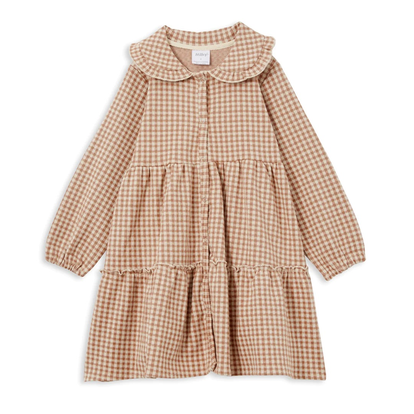 Milky Check Tiered Collared Dress