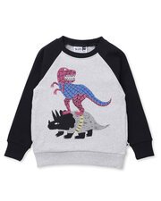 Minti Super Dinos Furry Crew-tops-Bambini