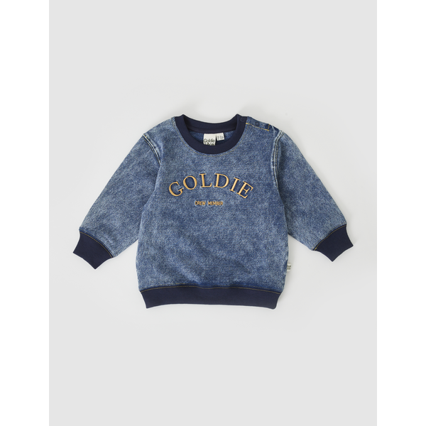 Goldie + Ace Goldie Crew Embroidered Denim Look Sweater