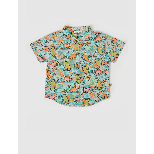 Goldie + Ace Holiday Linen Shirt Dino Jungle
