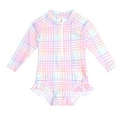 Huxbaby Rainbow Check Frill Zip Swimsuit-swimwear-Bambini