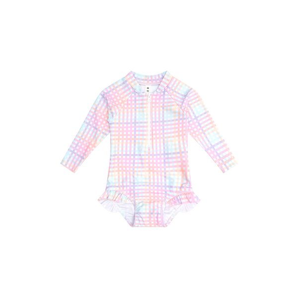 Huxbaby Rainbow Check Frill Zip Swimsuit
