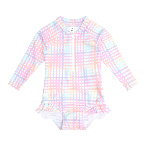 Huxbaby Rainbow Check Frill Zip Swimsuit