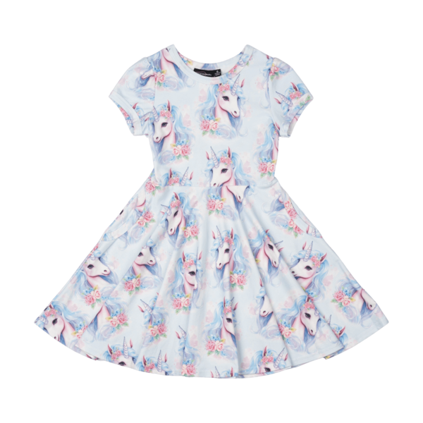 Rock Your Kid Blue Unicorn Waisted Dress