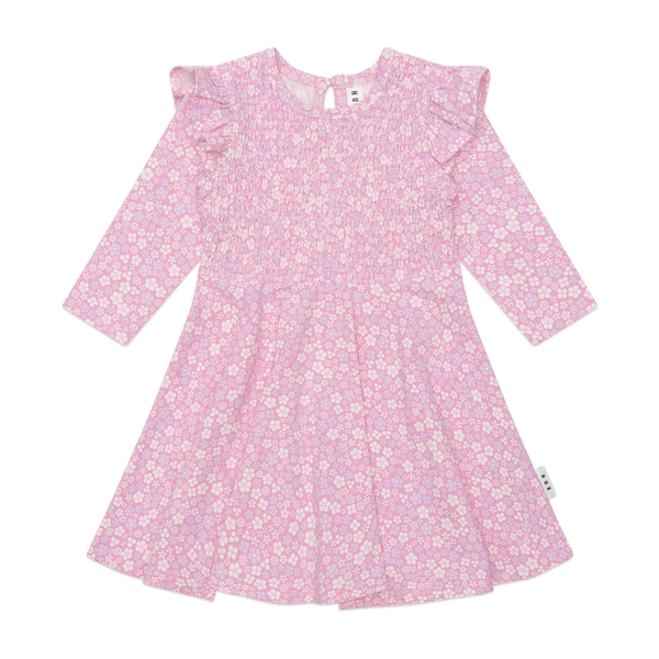 Huxbaby Ditsy Floral Shirred LS Dress
