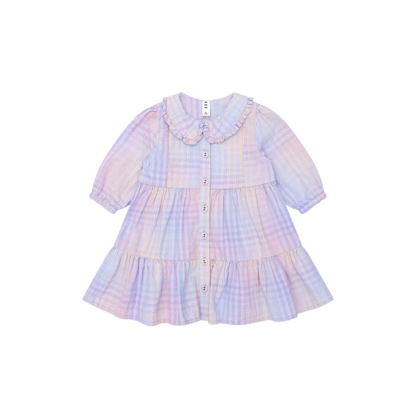 Huxbaby Rainbow Check LS Frill Dress