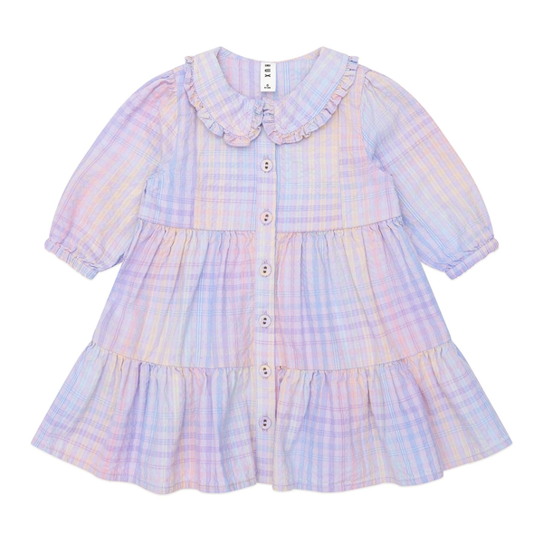 Huxbaby Rainbow Check LS Frill Dress