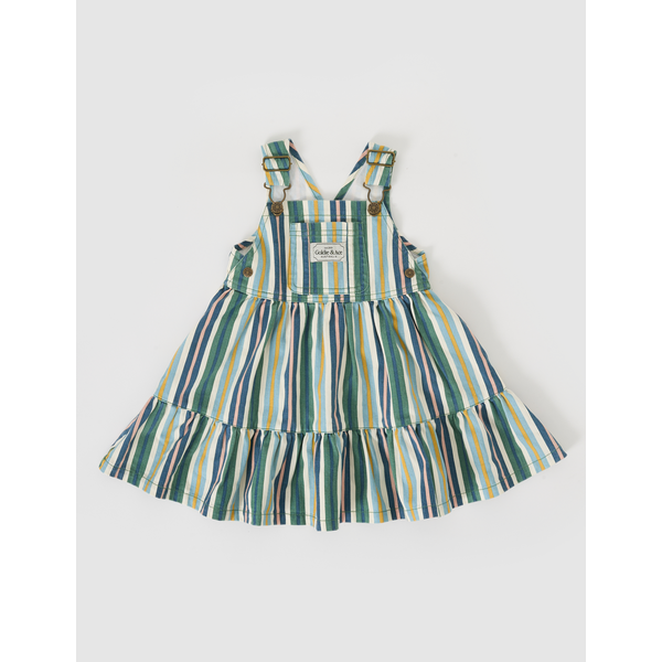 Goldie + Ace Evergreen Stripe Tully Tiered Pinafore Dress