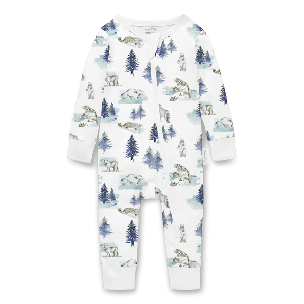 Aster & Oak Snow Animals Zip Romper