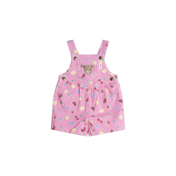 Huxbaby Pink Fruit Emoji Short Overalls