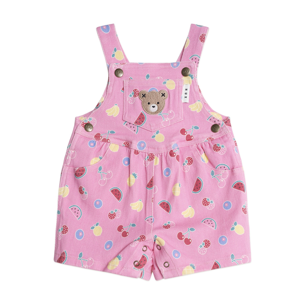 Huxbaby Pink Fruit Emoji Short Overalls
