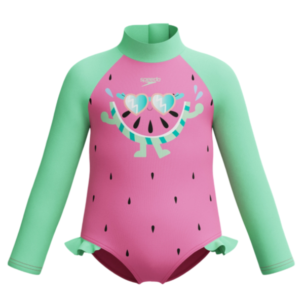 Speedo Girls Digi Print LS Frill Swimsuit