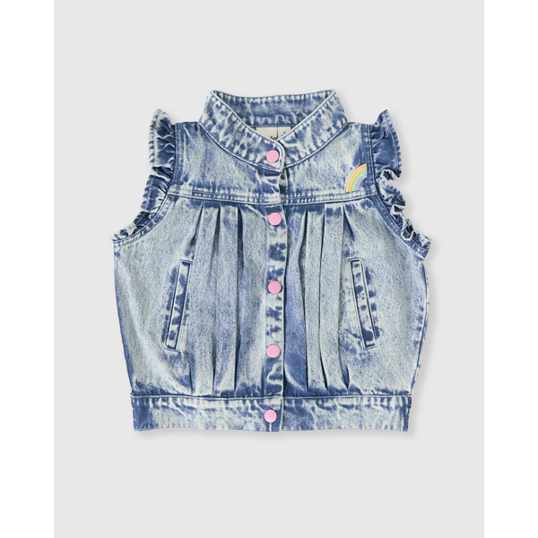 Goldie + Ace Elodie Embroidered Denim Vest