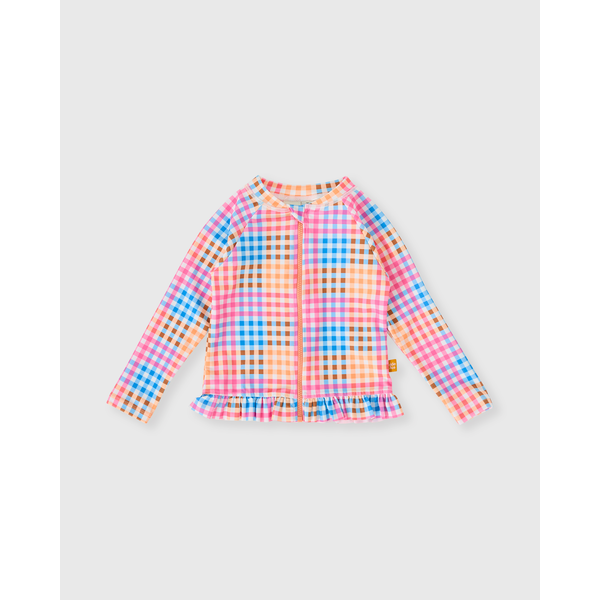Goldie + Ace Rainbow Gingham Zip Up Rashguard