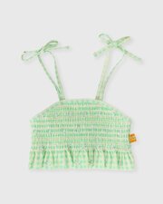 Goldie + Ace Gingham Daisy Shirred Bikini Top-swimwear-Bambini