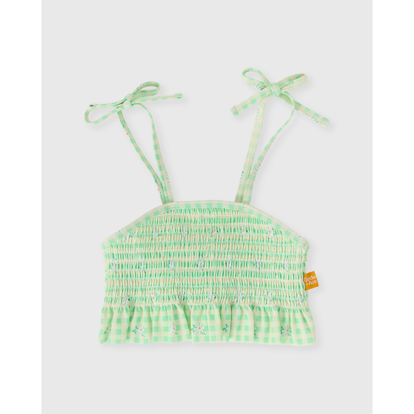 Goldie + Ace Gingham Daisy Shirred Bikini Top