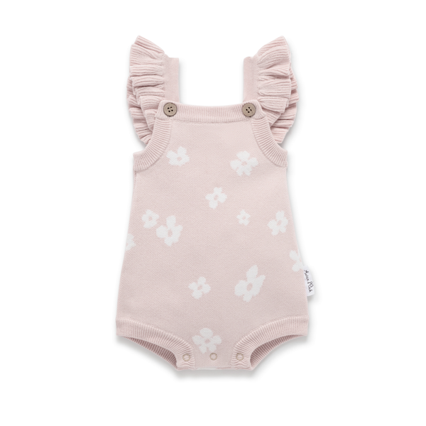 Aster & Oak Flower Ruffle Knit Romper