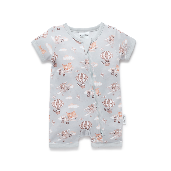 Aster & Oak Flying Friends SS Zip Romper