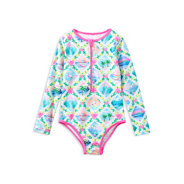 Milky Aloha Long Sleeve Swimsuit