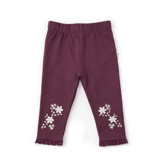 Aster & Oak Plum Embroidered Leggings