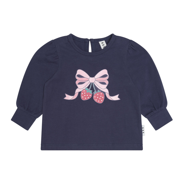 Huxbaby Strawberry Bow Puff Sleeve Top