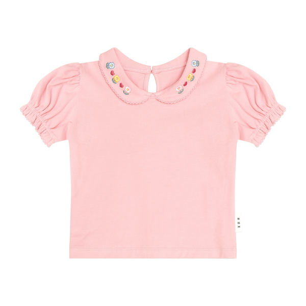 Huxbaby Floral Collar Puff Sleeve Tee