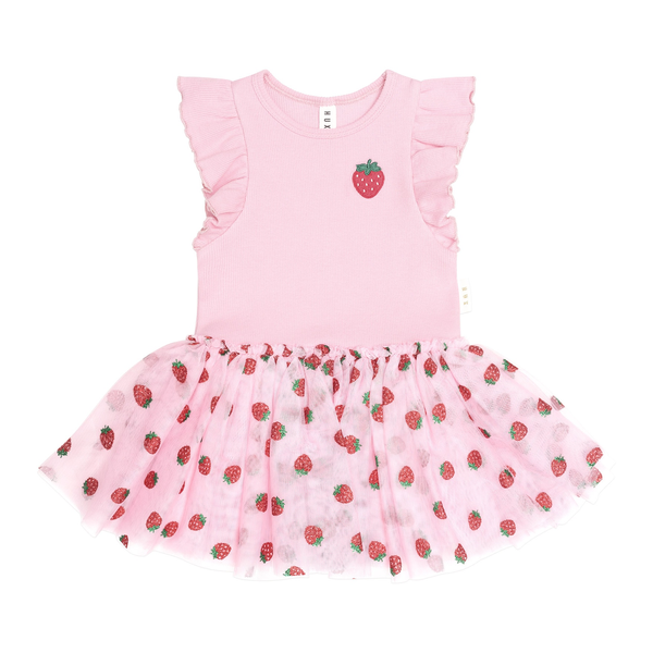 Huxbaby Strawberry Emb SS Tulle Dress