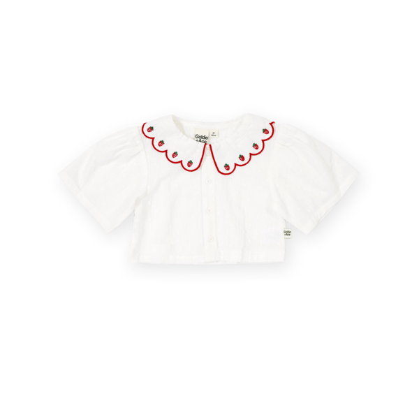 Goldie + Ace Scallop Collar Strawberry Cropped Blouse
