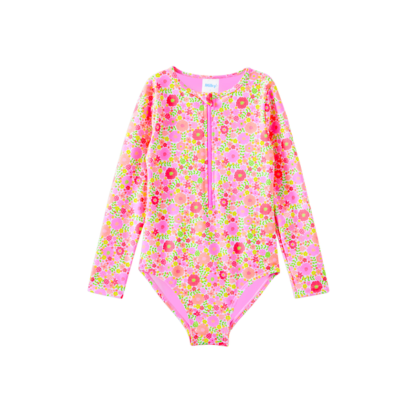 Milky Neon Bloom LS Swimsuit